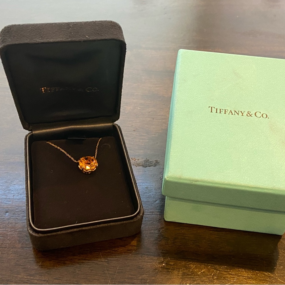Rare 18k Gold Tiffany Octagonal Citrine Sparkler Gold 16” Necklace